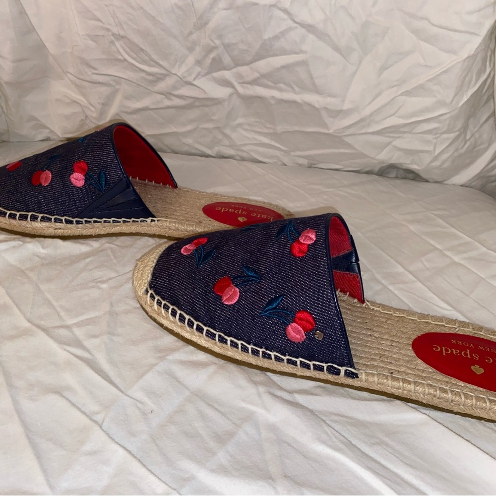 Kate Spade Navy Cherry Embroidered Flats - Picture 6 of 6